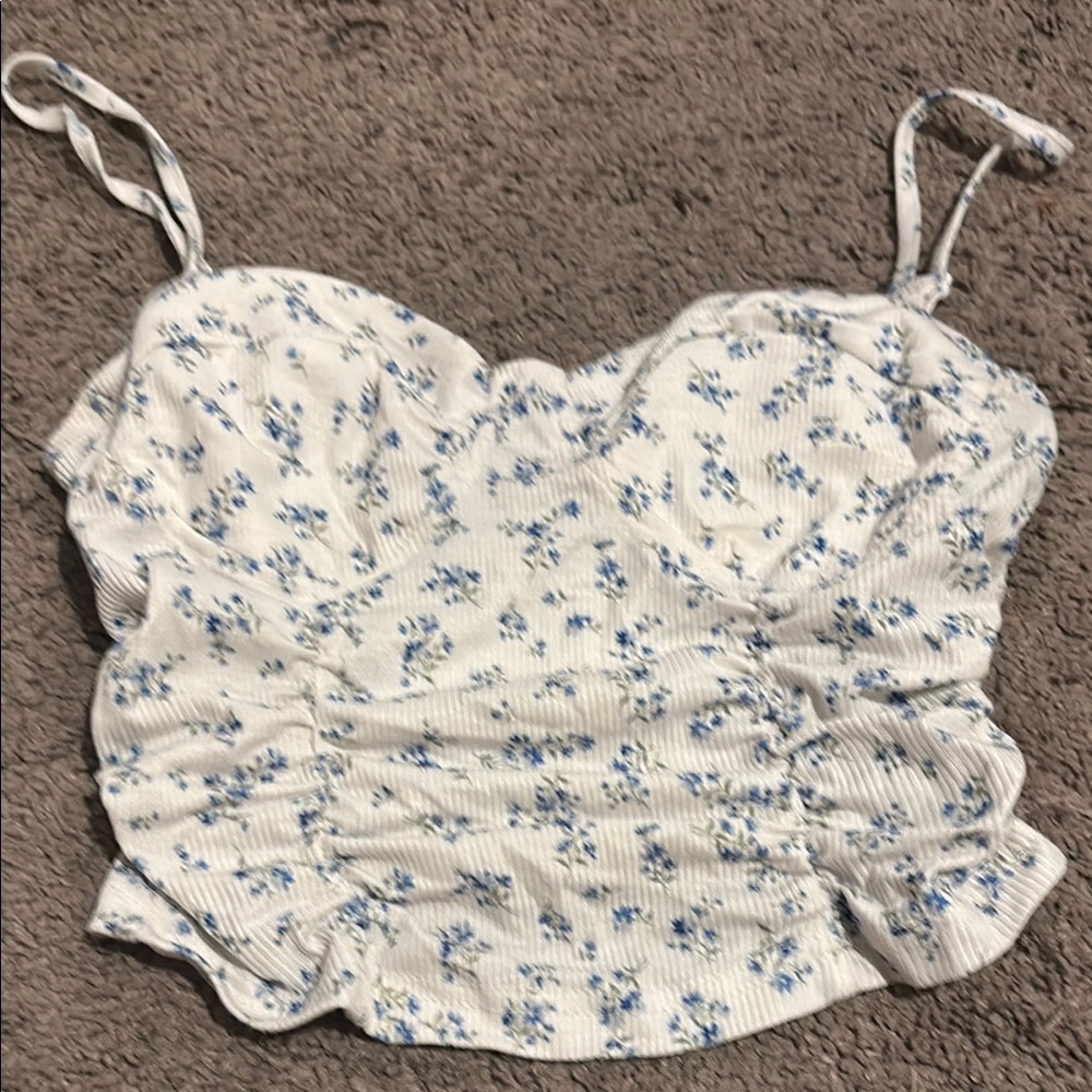 Floral White and Blue Women's Top